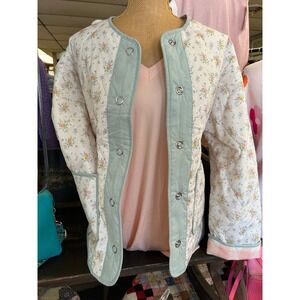 Floral Quilted Cotton Jacket Sage Green Pink Gingham Lining Snap Front B6SJ1005